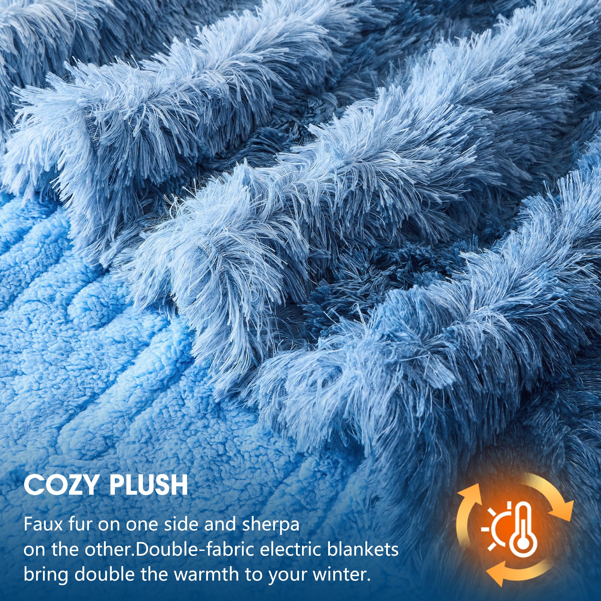 Elektrische Heizdecke mit Kunstpelz, Größe mit flauschigem Sherpa-Rücken, wärmende Plüschdecke Geschenk, weiche Heizdecken mit 10 Wärmeeinstellungen, 5 Zeiteinstellungen, ETL 50"x60", Anthrazitgrau