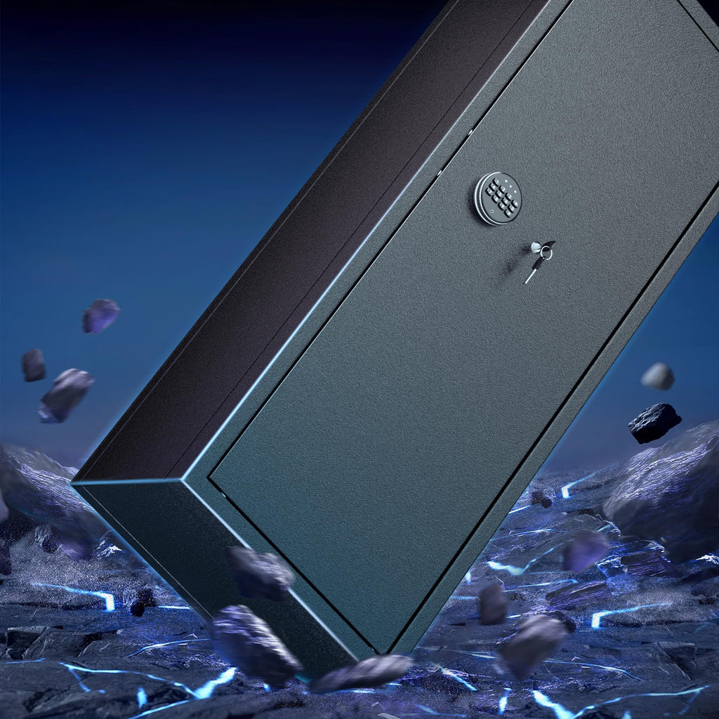 Greenvelly 10-14 Waffenschrank für Gewehre und Pistolen, feuerfester Waffenschrank mit Schnellverschluss, verstellbaren Regalen und Taschen, abschließbarer Waffenschrank mit Gewehrhalterung für Zuhause und Schrotflinte (Schwarz)