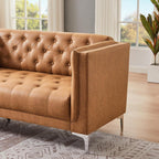 HIFIT 79'' Modern Sofa Couches for Living Room, 3 Seater Sofa with Deep Seats and 2 Pillows, Handmade Button Tufted Leather Couch for Apartment | Office 79''W x 30''D x 30''H, Brown