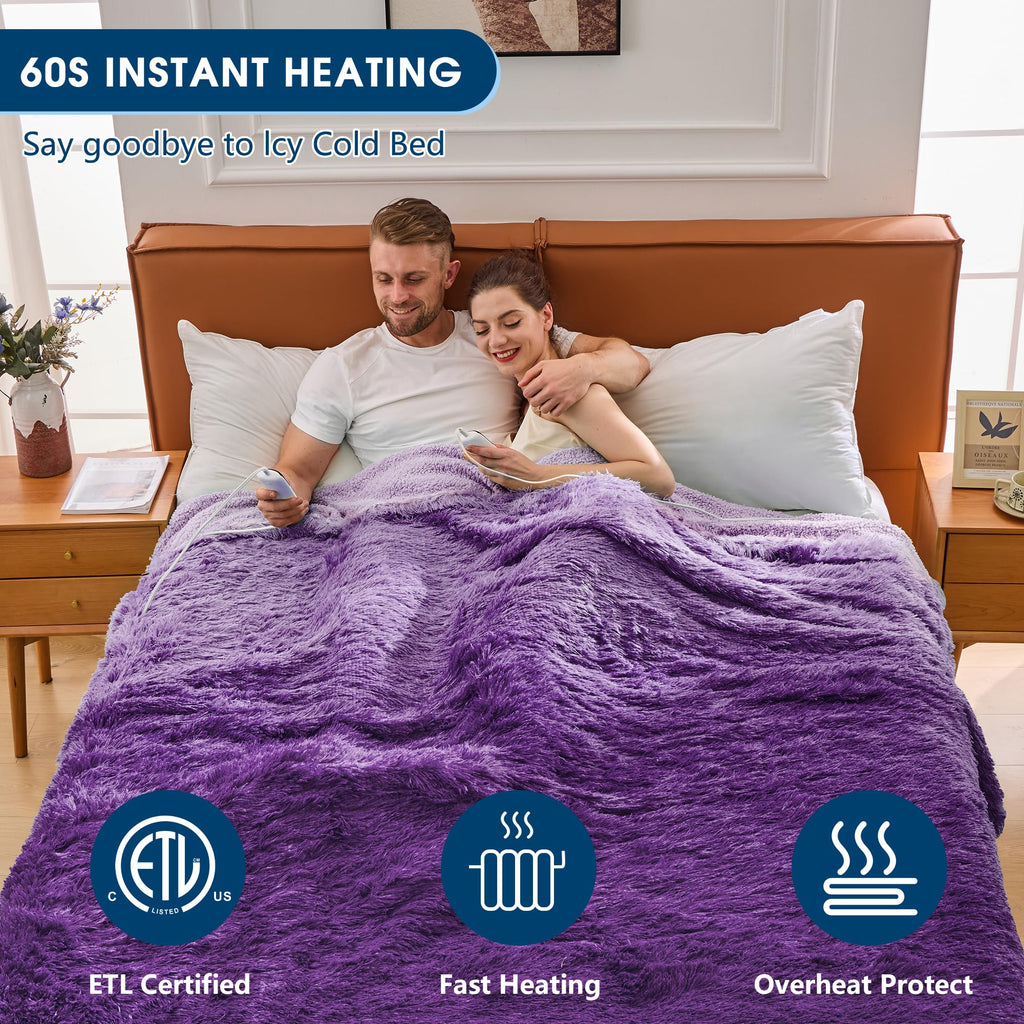 Elektrische Heizdecke mit Kunstpelz, Größe mit flauschigem Sherpa-Rücken, wärmende Plüschdecke Geschenk, weiche Heizdecken mit 10 Wärmeeinstellungen, 5 Zeiteinstellungen, ETL 50"x60", Anthrazitgrau
