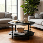 31.5" Coffee Table, 2-Tier Center Table with Storage Shelf for Living Room, Small Space Home Office, Flower Shape, Easy to Assemble