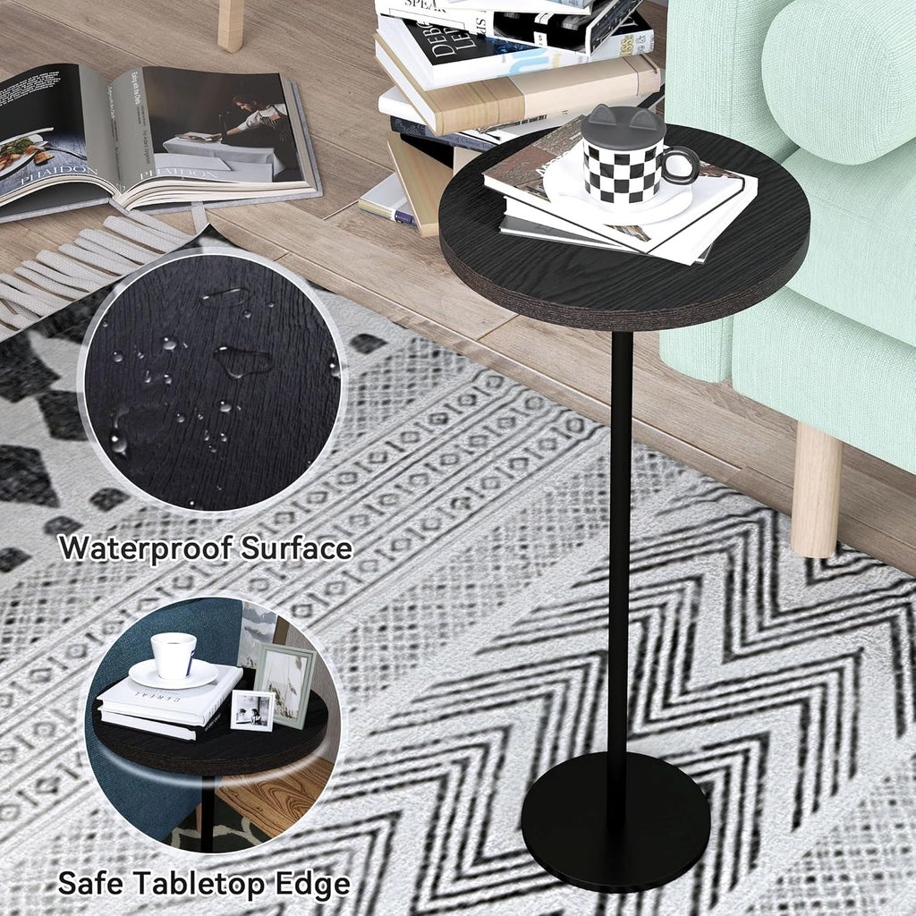 Drink Table, Pedestal Martini Table Modern Round Round End Side Pedestal with Weighted Base for Small Spaces Drinking Coffee, Sofa, Living Room, Bedroom and Office