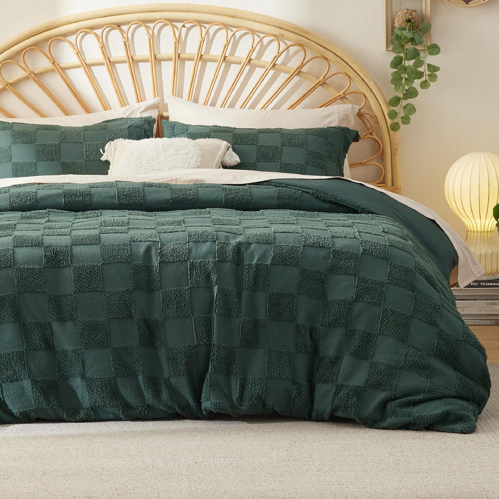 Housse de couette Boho Bedsure - Parure de lit Boho pour toutes les saisons, housse de couette jacquard shabby chic (gris, géométrique, king size, 104"x90")