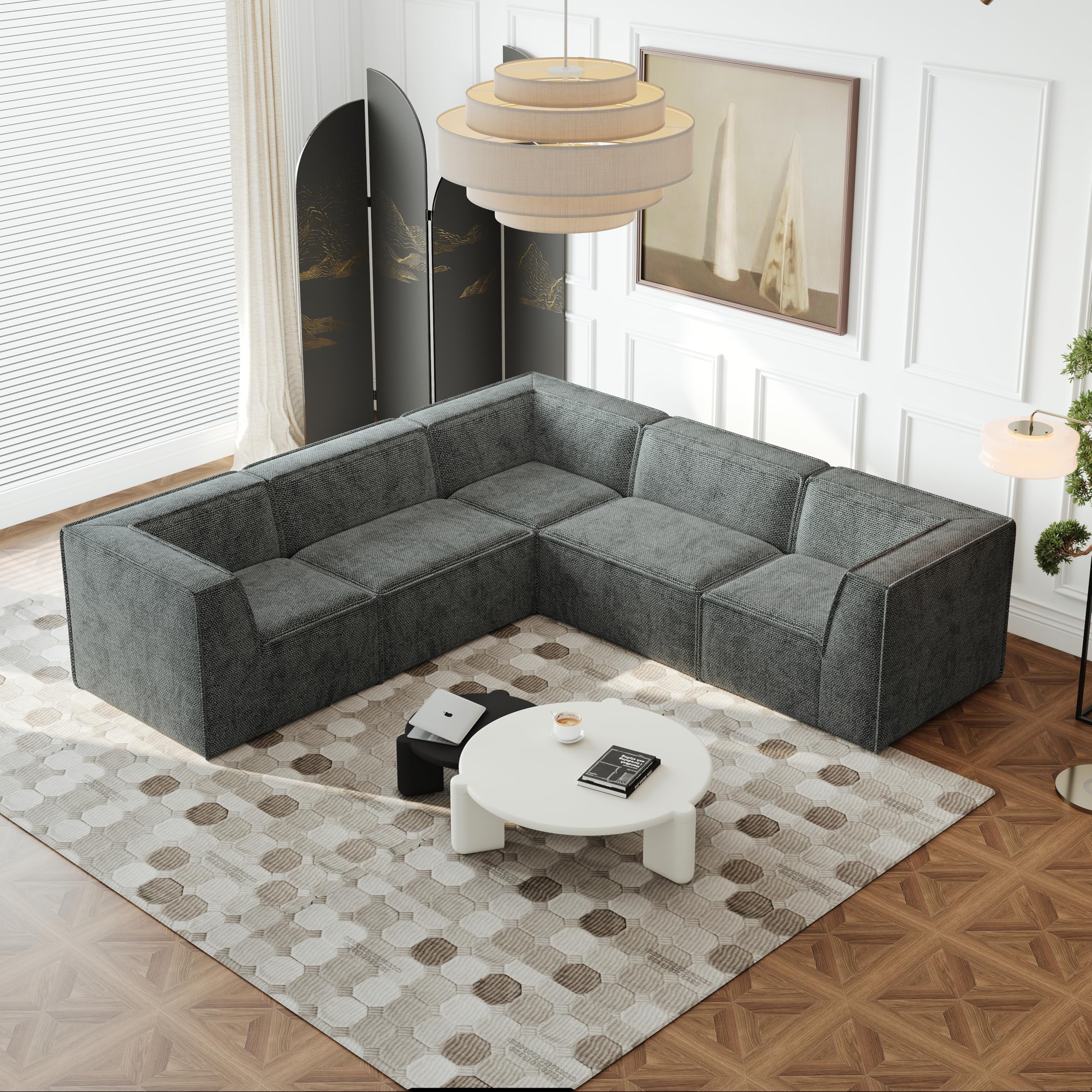 Ball & Cast 82" Velvet Corner Chesterfield Sofa, L-Shaped Sectional Couch with Nailhead Trim & 3 Cushions for Living Room, Bedroom, Apartment, Office,Beige