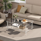Acrylic Coffee Table, 2-Tier Living Room Table with Storage, Center Table Mid-Modern Century for Living Room, Easy to Assemble (Clear, 37.8“×23.6“×15.7”)