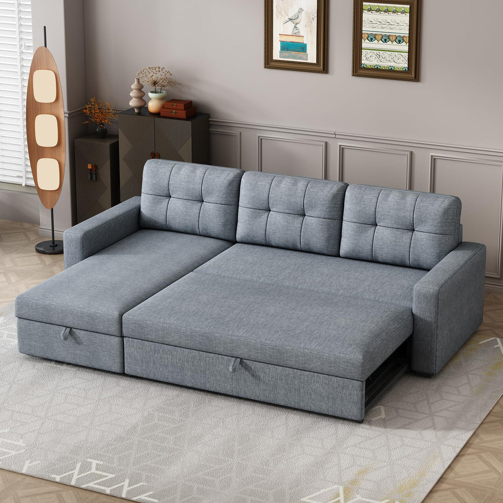L-Shape Reversible Sectional Sleeper Sofa Bed 4 in 1 Pull Out Couch with Storage Chaise & Removable Back Cushions,Convertible Sleeper Corner Couch Pull-Out Sofa Bed for Living Room,Office