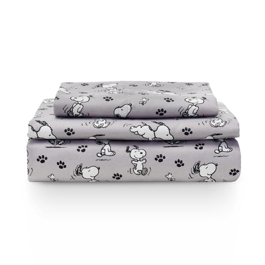 Berkshire Blanket Peanuts® Kids Sheet Set, Full Size - 4 Pieces, Peanuts® Mini Poses and Paws Grey, Cute Character Snoopy Printed Soft Microfiber Bed Sheets