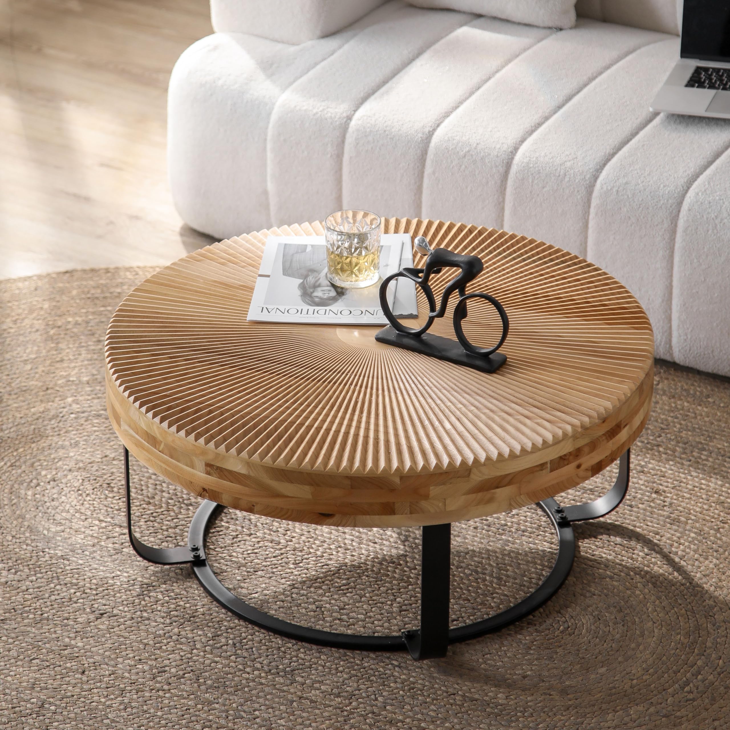Tempered Glass Round Coffee Table, 32.3" Modern Acrylic Legs Circle Coffee Table for Living Room
