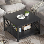 GreenForest Coffee Table with Storage for Living Room, Small Square Center Tables with Seamless One-Piece Tabletop Farmhouse Style, Black