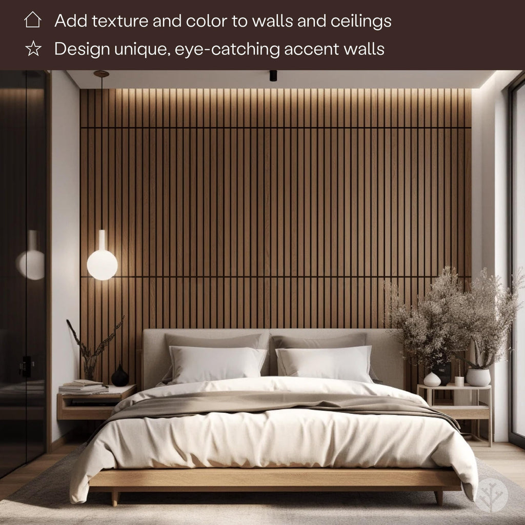WVH Slatpanel Oak Natural Core – Acoustic 3D Textured Wood Panels for Walls & Ceilings | Decorative Panels for Homes, Offices & Studios | 2 x 47.24” x 12.6” | Real Wood Veneer, MDF, Felt - Grand Goldman