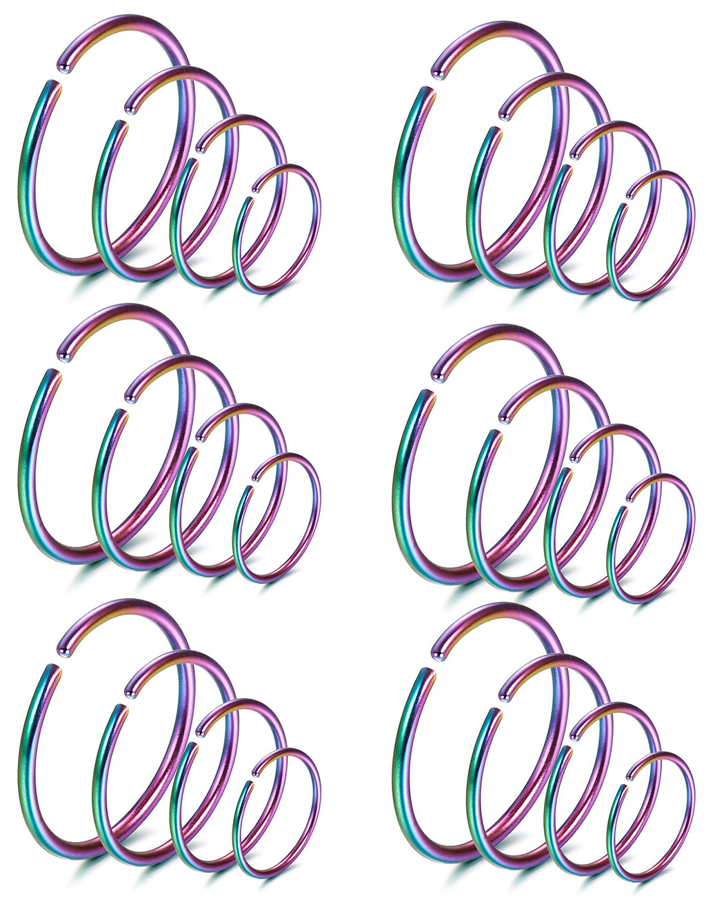 LOYALLOOK 18/24Pcs Hypoallergenic Nose Rings Hoops 316L Surgical Stainless Steel Lightweight Small Piercing Jewelry for Women Men Cartilage Tragus Helix