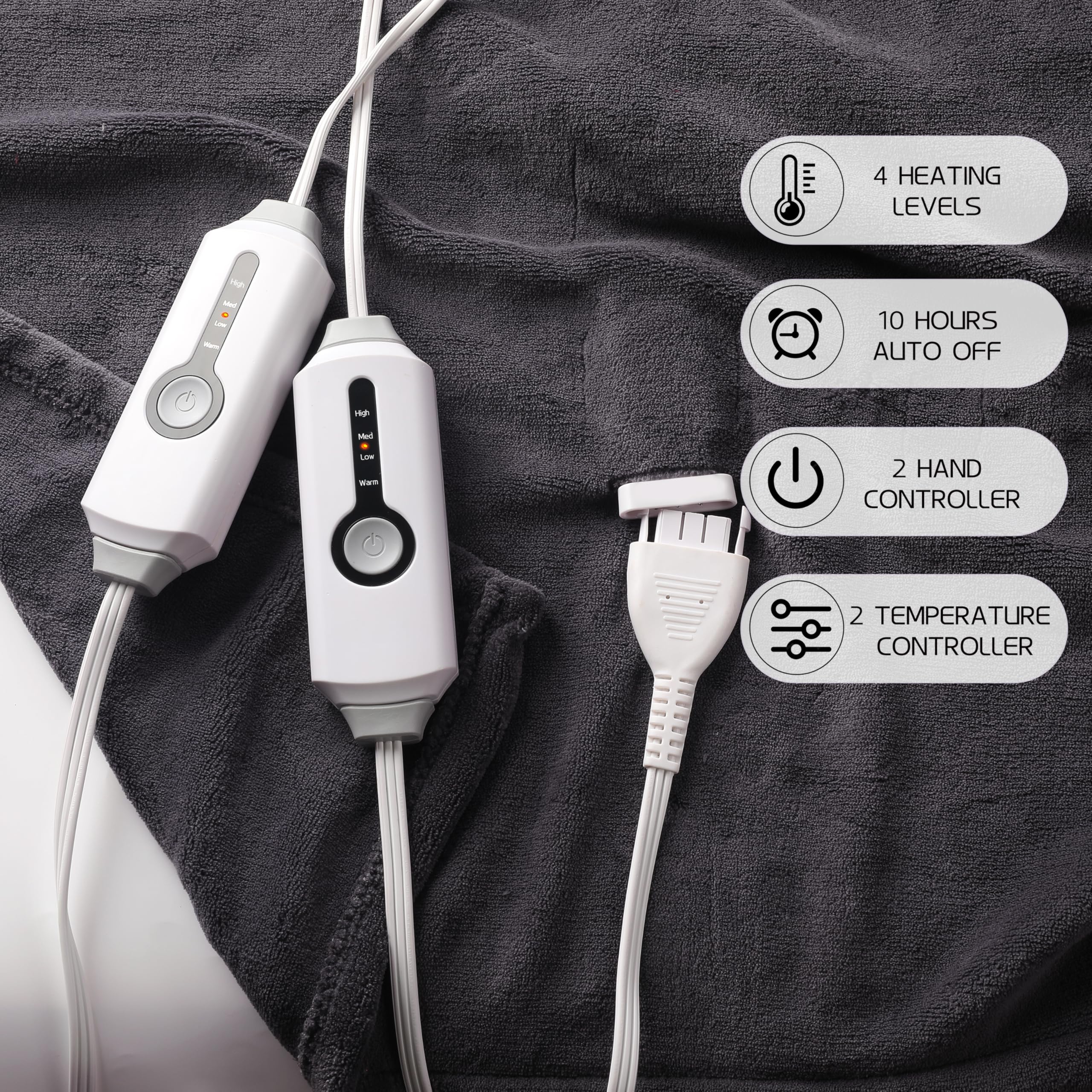 Coperta Elettrica Riscaldata 72"x84" Taglia Completa, Morbido Pile di Corallo con 4 Livelli di Riscaldamento e Spegnimento Automatico dopo 10 Ore, Lavabile in Lavatrice, Tessuto Morbido e Accogliente per la Casa, Grigio Scuro