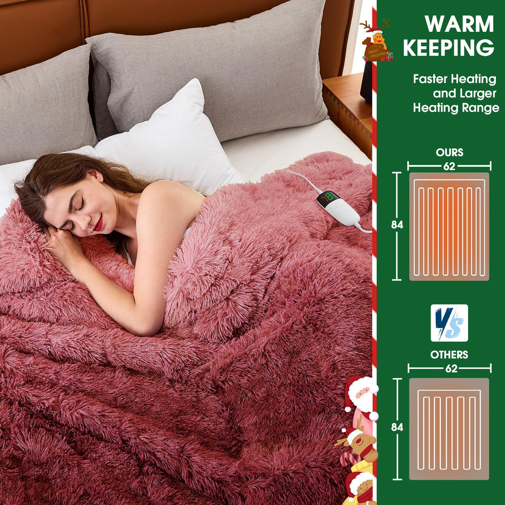 Elektrische Heizdecke mit Kunstpelz, Größe mit flauschigem Sherpa-Rücken, wärmende Plüschdecke Geschenk, weiche Heizdecken mit 10 Wärmeeinstellungen, 5 Zeiteinstellungen, ETL 50"x60", Anthrazitgrau