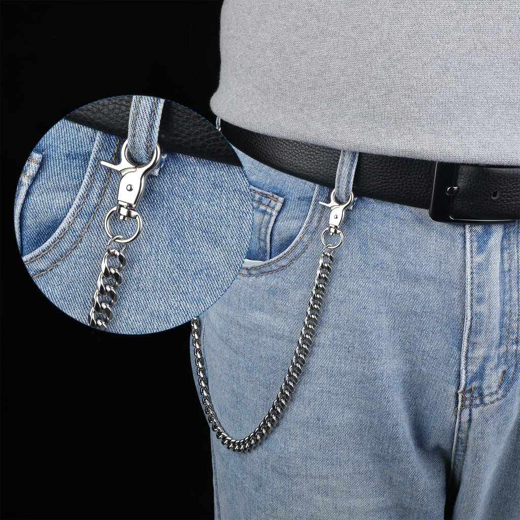 Chaîne de portefeuille Tucnoeu argentée chaîne de clés en métal robuste chaîne de pantalon chaîne de poche hip-hop punk accessoires gothiques pour femmes et hommes