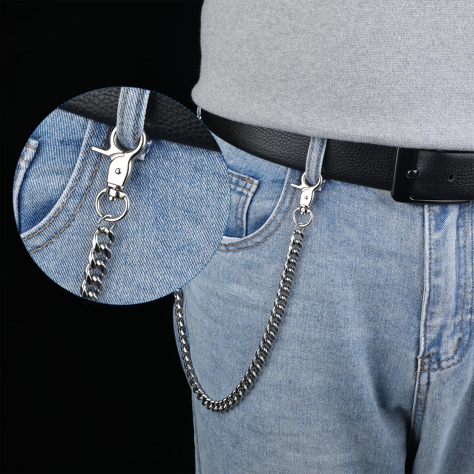 Chaîne de portefeuille Tucnoeu argentée chaîne de clés en métal robuste chaîne de pantalon chaîne de poche hip-hop punk accessoires gothiques pour femmes et hommes