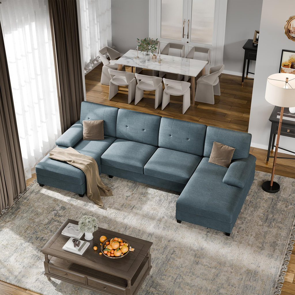 Walsunny Sectional Couches for Living Room, Convertible U-Shaped Sofa Couch with Double Chaise, 4 Seat Sofa Set Modular Sofa Couch for Apartment, Black