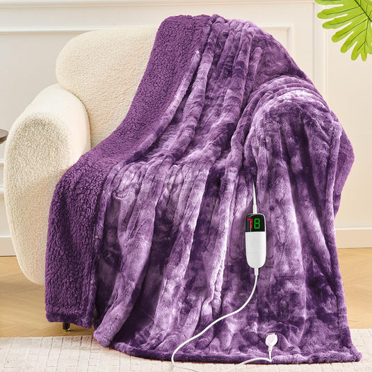 OCTROT Heated Blanket Electric Throw - Fleece Sherpa Heating Blanket for Sofa, Faux Fur Warm Heater Lap Blankets with 5-Position Timer 10-Heating Levels ETL&FCC Certification, for Adults