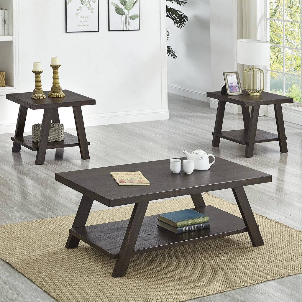 Roundhill Furniture Athens Contemporary 3-Piece Wood Shelf Coffee Table Set , Black