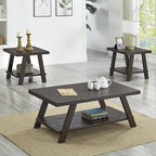 Roundhill Furniture Athens Contemporary 3-Piece Wood Shelf Coffee Table Set , Black