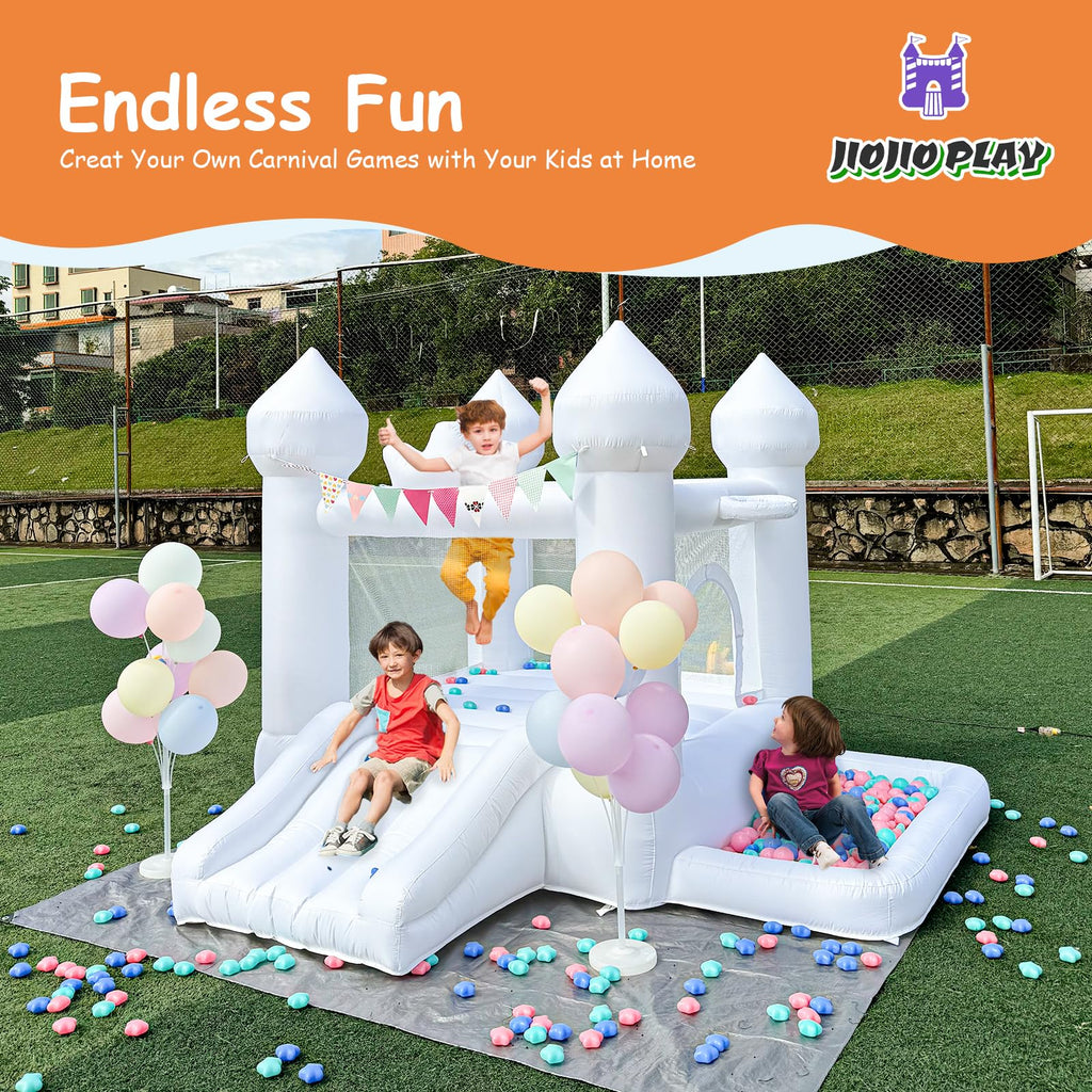 JIOJIOPLAY 9FT White Bounce House,Inflatable Toddler Bouncy House for 3-6 Age Kids Party Gift with Blower White Jumper Bouncy Castle Wedding Decorations for Outdoor Play Backyard - Grand Goldman