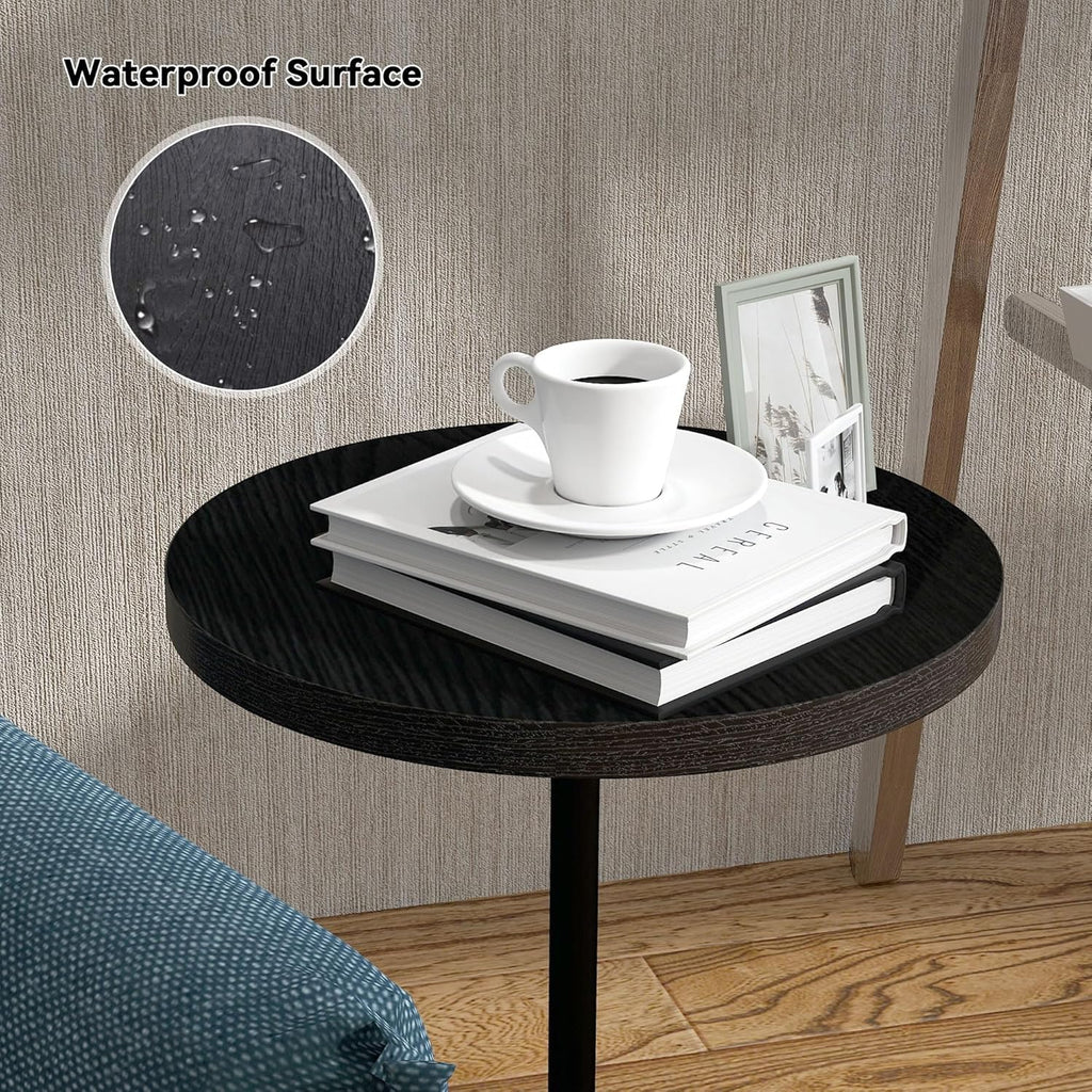 Drink Table, Round Pedestal with Weighted Base,Black Side Modern Cocktail Martini Small End Premium Accent Table for Sofa Couch Chair Living Room Bedroom Dorm Patio