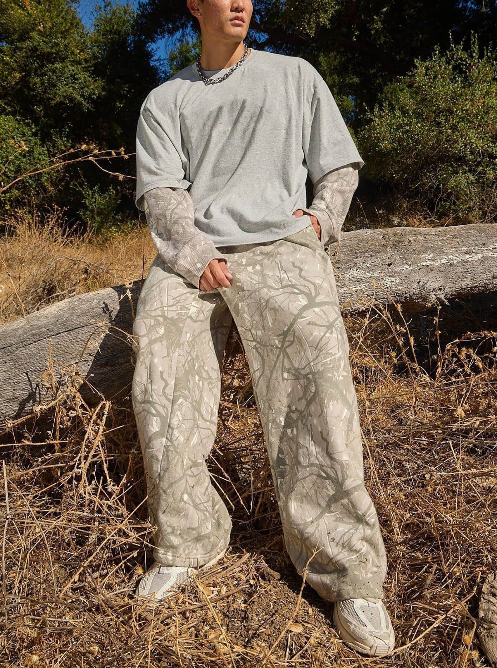 MSBESYOR Mens Baggy Camo Graphic Print Sweatpants Workout Athletic Joggers Pants for Men Wide Leg Hunting Sweat Pant