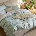 Bedsure Duvet Cover Queen Size - Reversible Floral Duvet Cover Set with Zipper Closure, Green Bedding Set, 3 Pieces, 1 Duvet Cover 90"x90" with 8 Corner Ties and 2 Pillow Shams 20"x26" - Grand Goldman