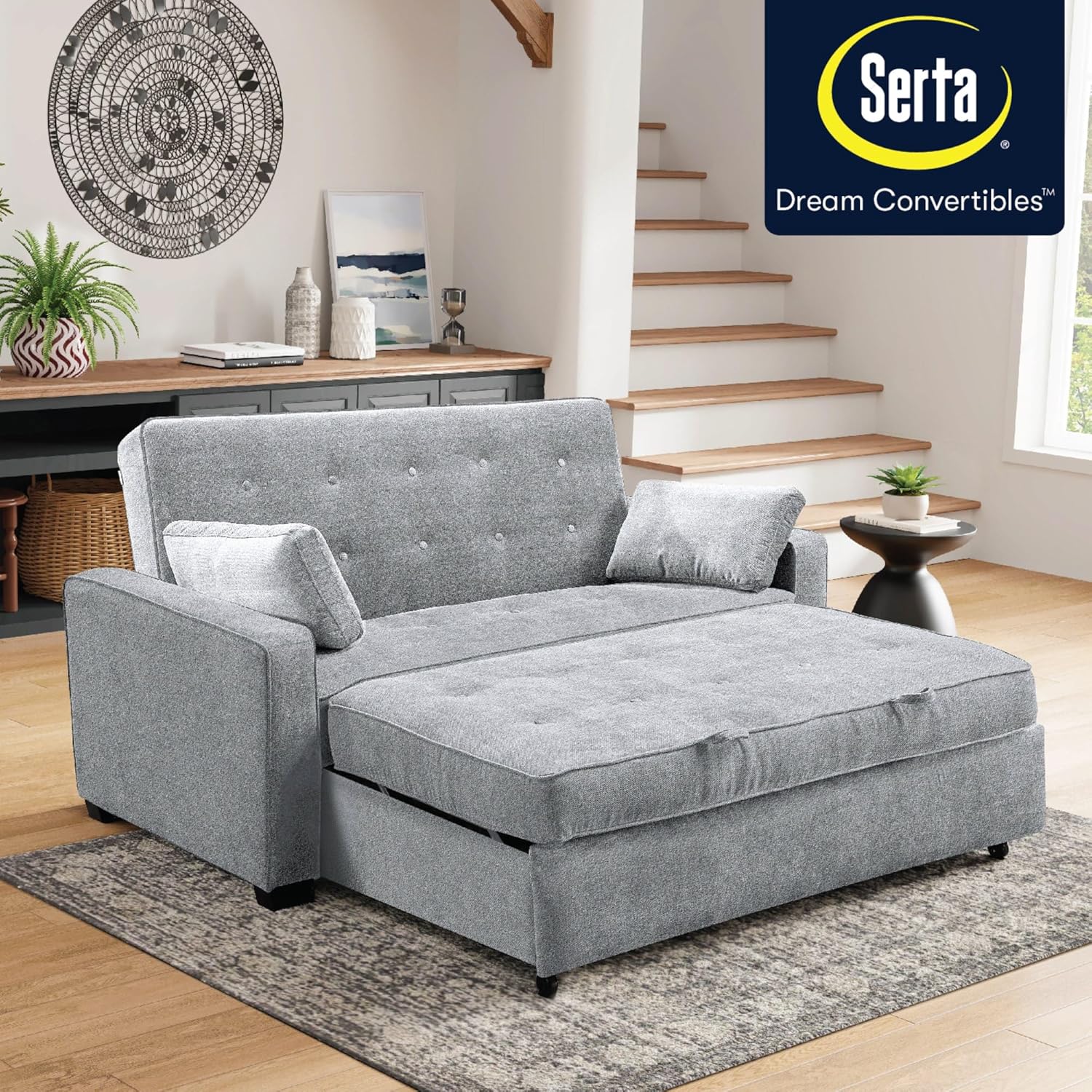 Serta Ainsley Queen Size Convertible Sofa Bed, Light Grey