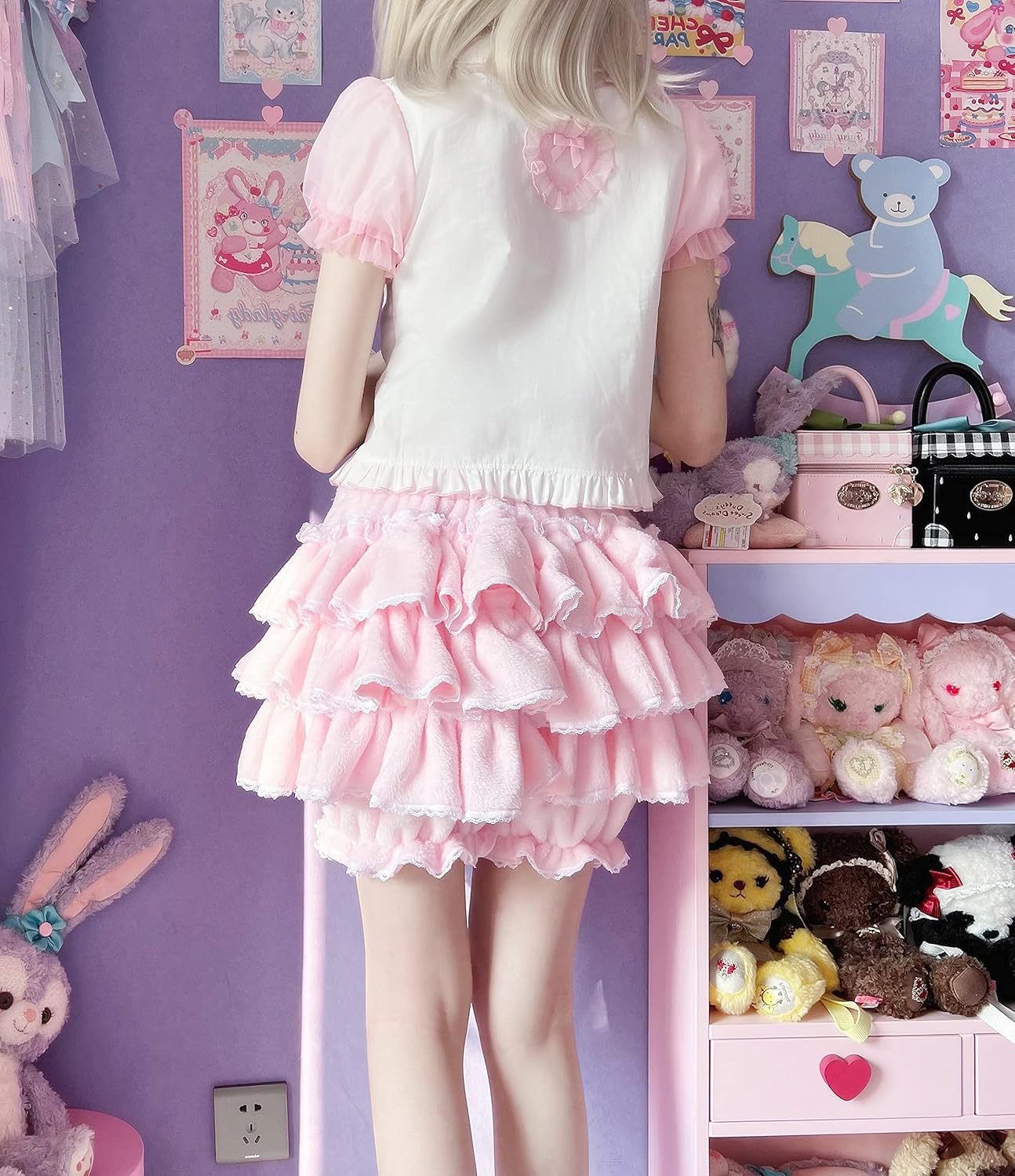 Women Lolita Bloomers Teens Cute Maid Tiered Ruffle Bloomer Shorts Kawaii Fuzzy Fluffy Pumpkin Pants Pettipants