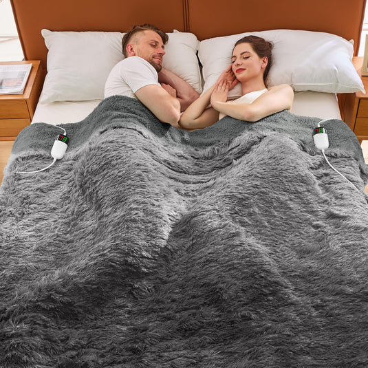 Heated Electric Blanket Faux Fur Throw Size with Fluffy Sherpa Back, Warming Plush Blanket Gift Soft Heating Blankets with 10 Heat Settings, 5 Time Settings, ETL 50"x60",Charcoal Grey