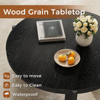 27.5" Black Round Coffee Table Modern Wooden Center Table for Small Space Living Room and Bedroom Scandinavian Minimalist Circle Fluted Tea Table with Quilted Feet Pads