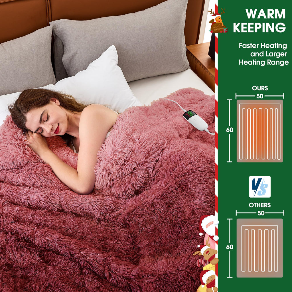 Elektrische Heizdecke mit Kunstpelz, Größe mit flauschigem Sherpa-Rücken, wärmende Plüschdecke Geschenk, weiche Heizdecken mit 10 Wärmeeinstellungen, 5 Zeiteinstellungen, ETL 50"x60", Anthrazitgrau