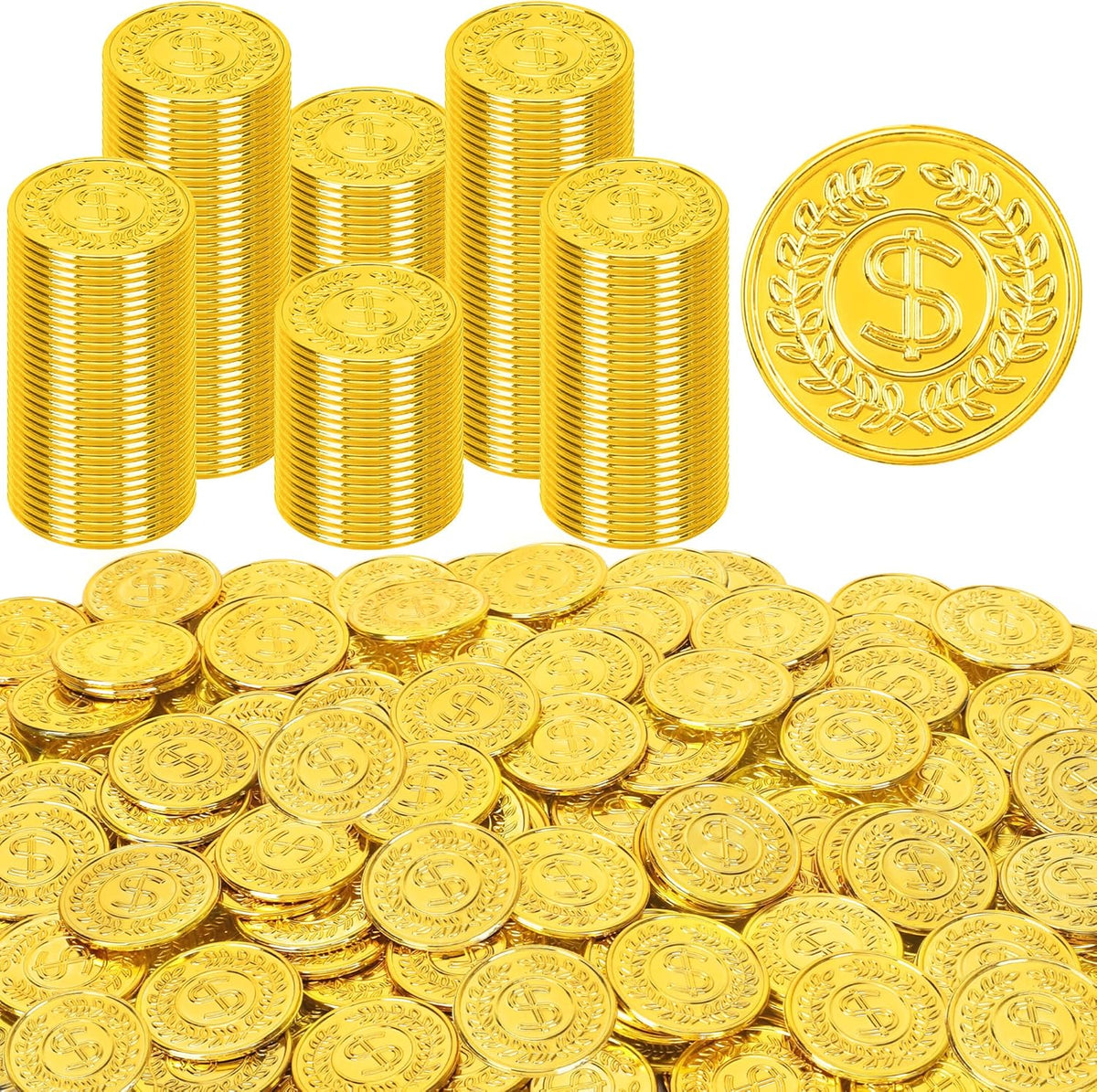 120 PCS Gold Coins, 1.4 in Plastic Gold Coins, 0.08 in Thick Fake Coins Pirate Coins Tokens Play Coins for Kids, Pirate Treasure Classroom Reward Adventure Theme Party Supplies for Pirate Party