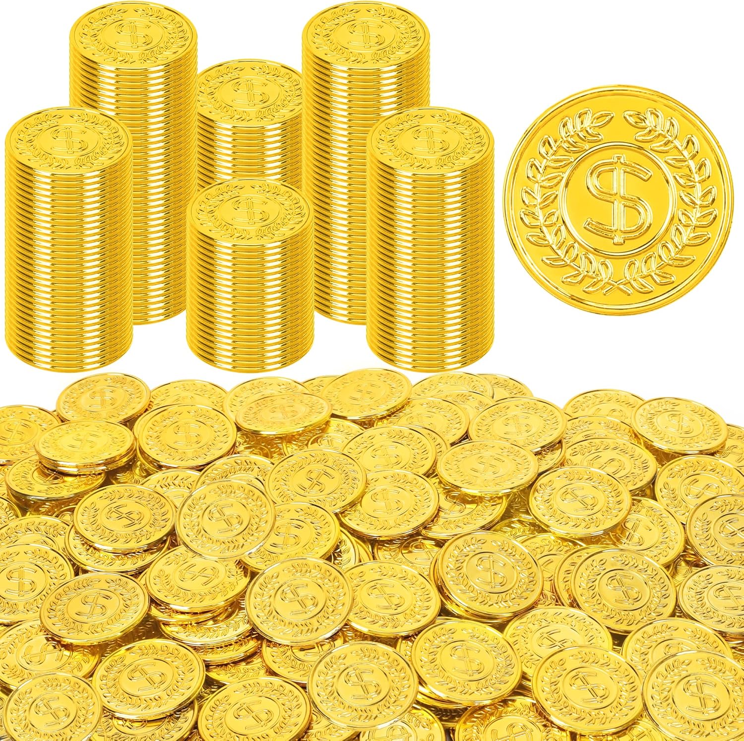 120 PCS Gold Coins, 1.4 in Plastic Gold Coins, 0.08 in Thick Fake Coins Pirate Coins Tokens Play Coins for Kids, Pirate Treasure Classroom Reward Adventure Theme Party Supplies for Pirate Party