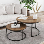Nathan James Kendall Round Modern Nesting Coffee Set of 2, Stacking Living Room Accent Tables, Light Brown