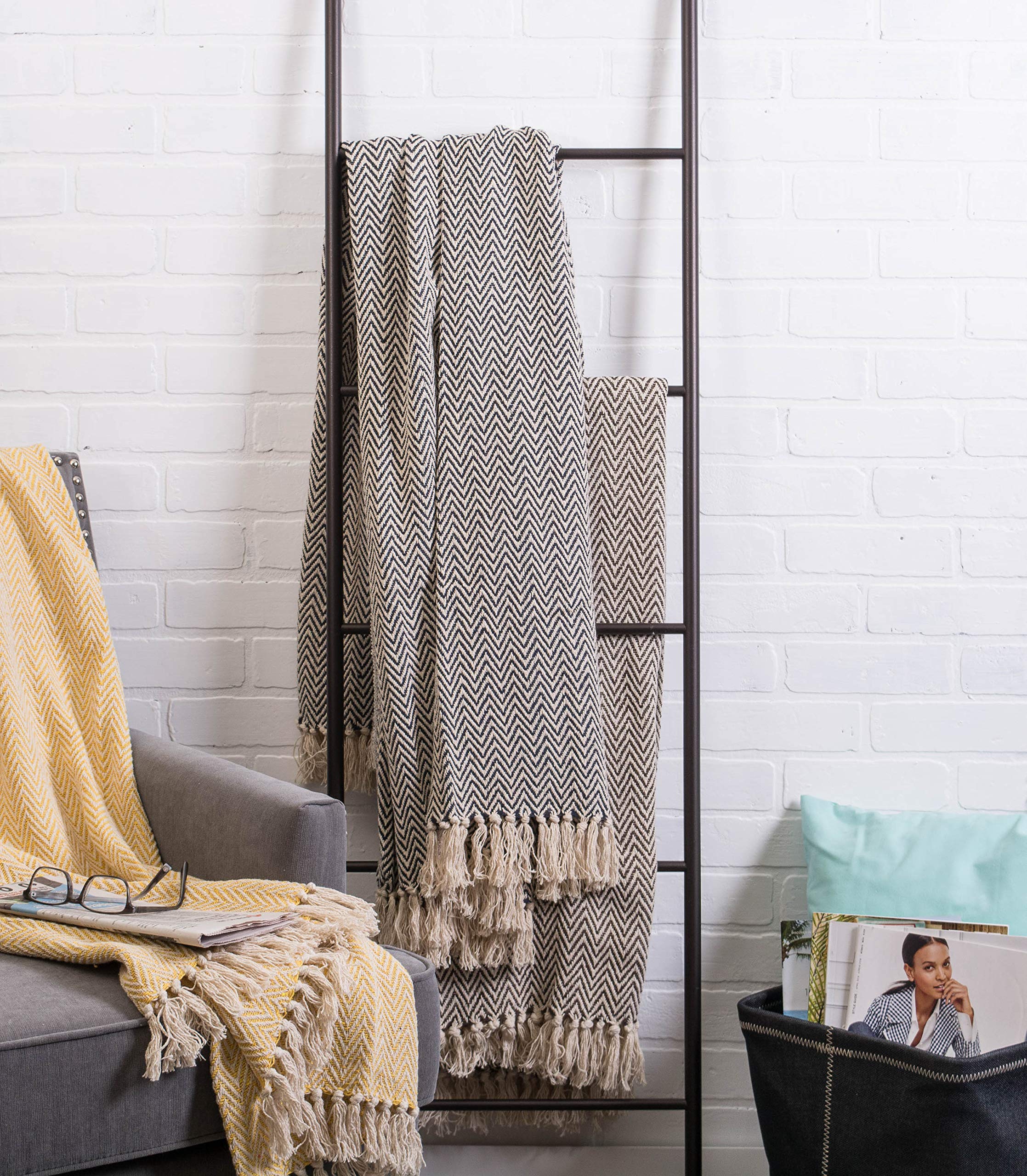 DII Chevron Throw Collection Handloomed Cotton, 50x60, Black