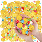 120 PCS Gold Coins, 1.4 in Plastic Gold Coins, 0.08 in Thick Fake Coins Pirate Coins Tokens Play Coins for Kids, Pirate Treasure Classroom Reward Adventure Theme Party Supplies for Pirate Party