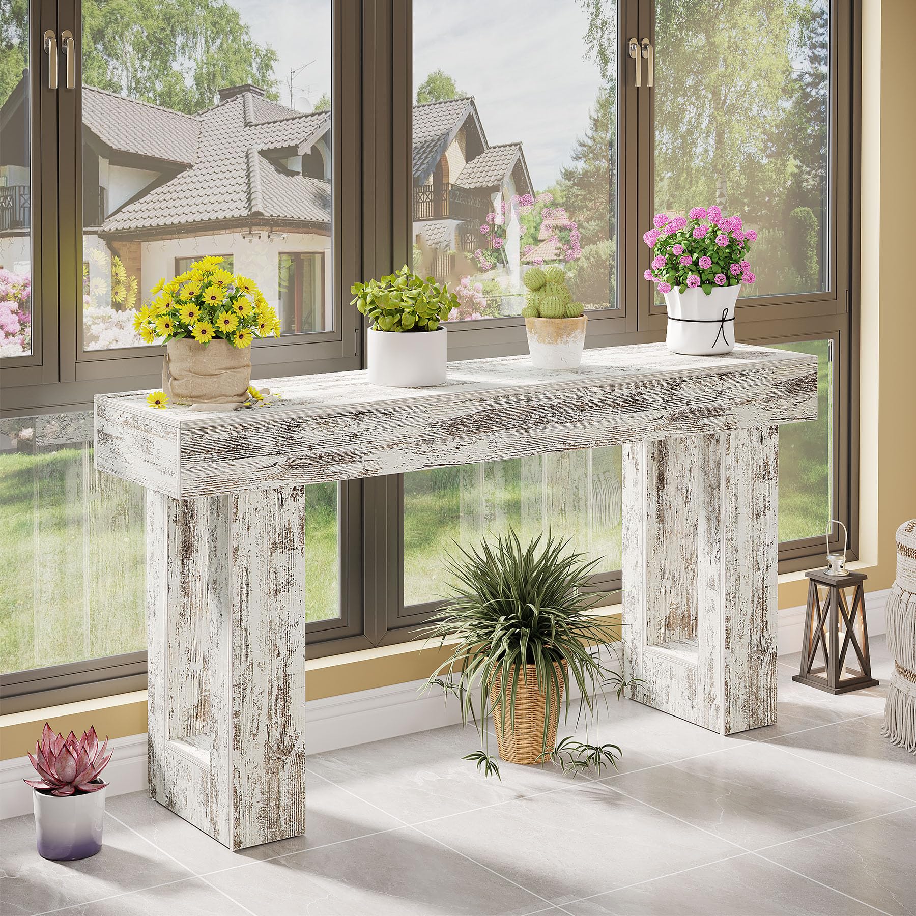 Tribesigns 63-дюймовый длинный консольный стол, деревянный прямоугольный стол за диваном, фермерский стол для прихожей, коридора, гостиной (натуральный)