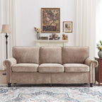 Rolled Arm Sofa with Nailhead Trim, 81.5" Living Room Couch, Comfy 3 Seater Chenille Fabric Couches, w/Deep Seat, Upholstered Brown Sofa for Bedroom, Apartment, Home Theater, Office