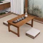 Floor Coffee Table for Living Room, Japanese Folding Low Dining Table, No Assembly Foldable Tatami Tea Table - Natural Solid Wood Bamboo, Rectangle Ground Desk for Small Spaces (Walnut)