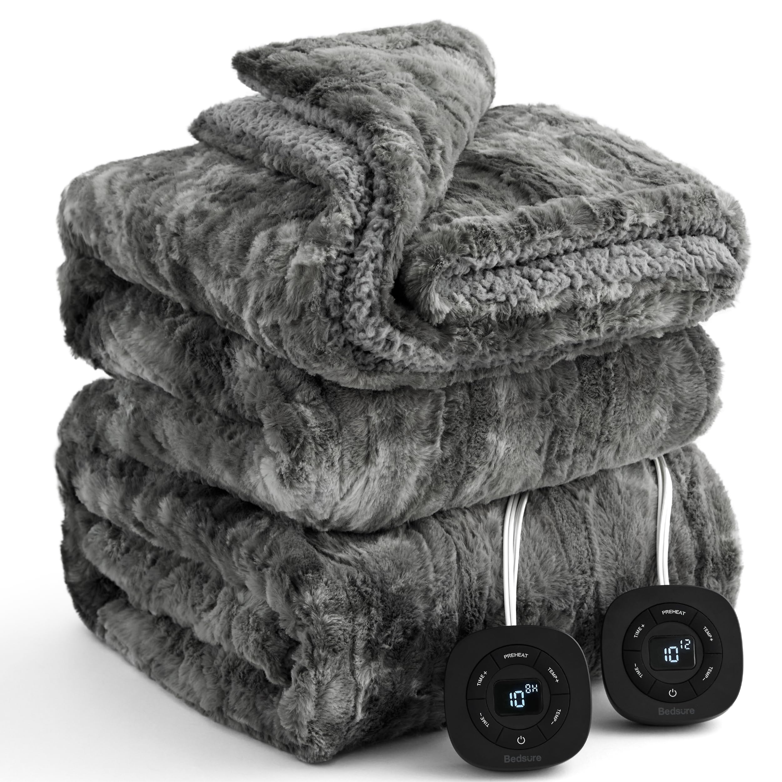 Bedsure Electric Blanket Queen Size - Dual Control Heated Blanket Queen, GentleSoft™ Fast Heating with 10 Time Settings & 10 Heat Settings, Warm Gift for Grandma (84x90 inches, Grey)