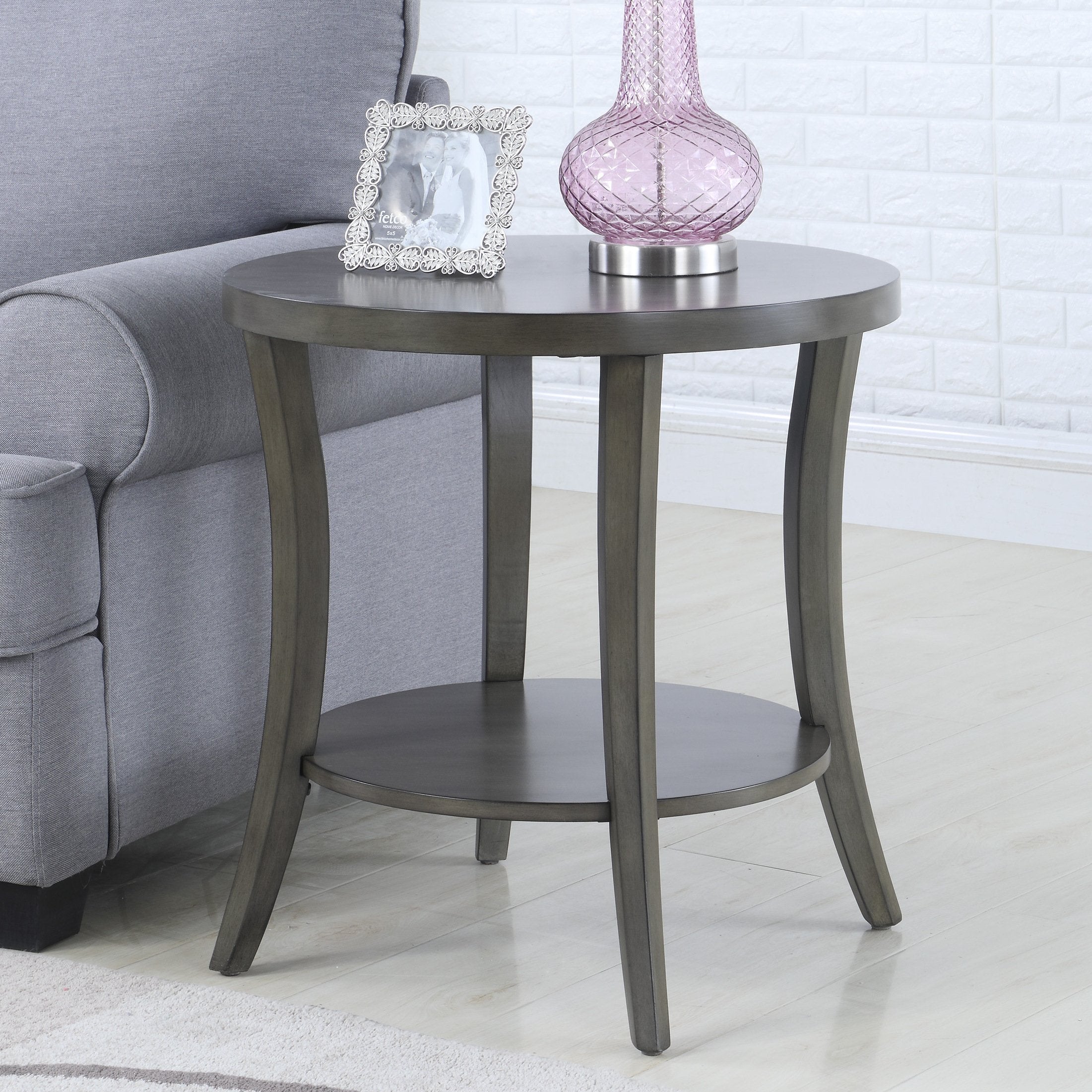 Roundhill Furniture Perth Contemporary Round End Table with Shelf