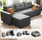 Sleeper Sofa Bed 4-in-1 Convertible Couch, Linen Fabric Love seat Couch with 2 Throw Pillow, Single Recliner for Small Space with 5 Adjustable Angles Backrest