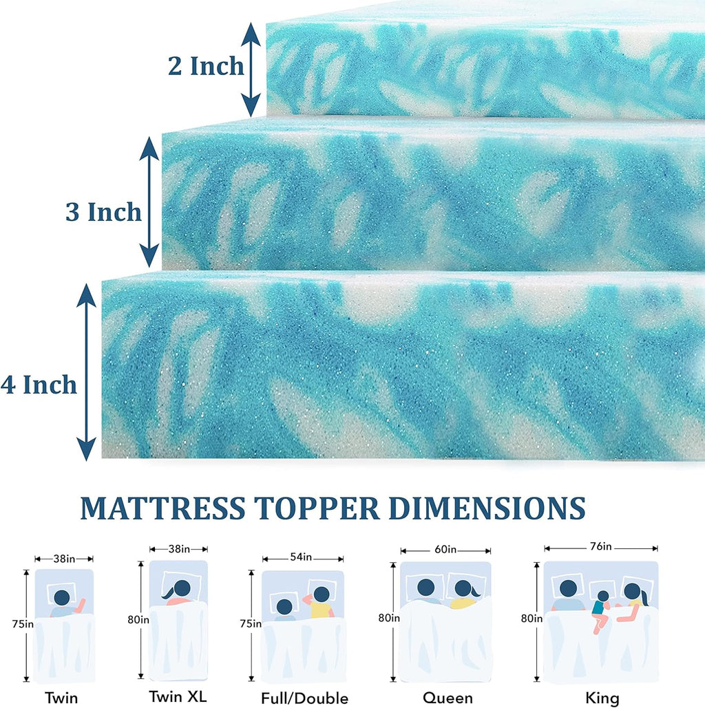 EGO Topper 2 Inch Full Memory Foam Mattress Topper, Cooling Gel Foam Mattress Topper for Pressure Relief, Ventilated Design Bed Topper in a Box, CertiPUR-US Certified, 54"×75", Medium