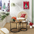 Hoctieon Nesting Coffee Tables, Round Nesting Tables Set of 2, End Tables, Stacking Nesting Tables for Living Room, Circle Coffee Tables, Side Tables Wooden Table Top, Rustic Brown