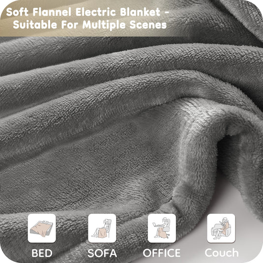 Electric Heated Blanket 72" x 84" Full Size Flannel Fabric with 4 Heating Levels & 10 Hours Auto Shut Off, Breathable Warm and Washable for Soft and Bed - Light Grey