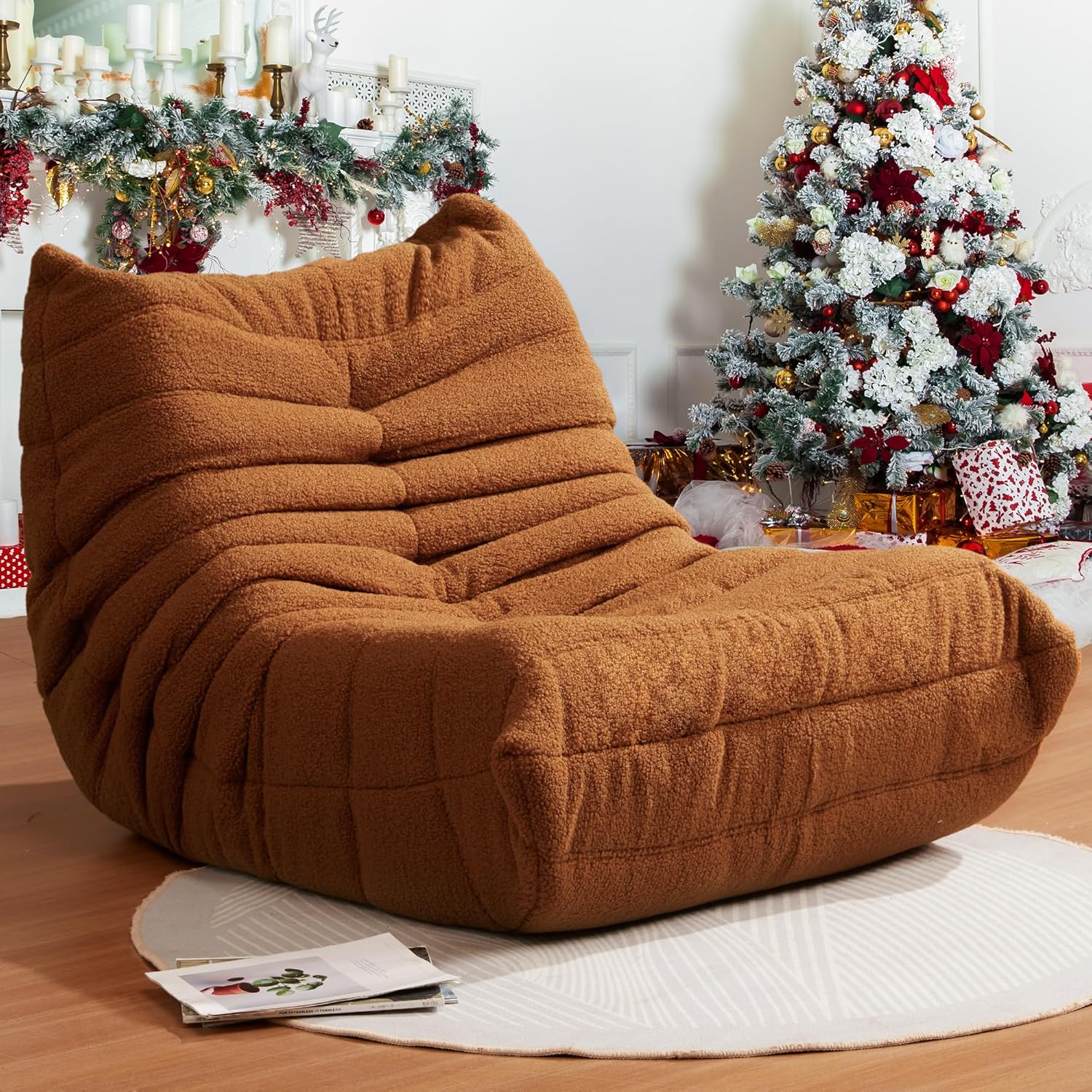 Bean Bag Chairs for Adults Giant Bean Bag Chair Memory Foam BeanBag Chair Big Bean Bag Sofa with Filler Faux Fur Fireside Beanbags Lazy Sofa for Living Room Bedroom Dorm Office (Brown Teddy)