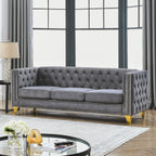 KEIKI Tufted Velvet 3+3 Seat Sofa Couch for Living Room, Buttons Tufted Square Arm Couch for Home Apartment, Gray