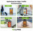 Alpine Outdoor Commercial Trash Can with Lid - 40 Gallon Heavy Duty Metal Garbage Can with Advertising Panels, Removable Bin, Locking Lid for a Modern Look in Pool, Park, Mall (Grey Stones)