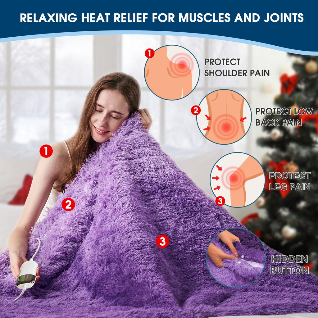 Elektrische Heizdecke mit Kunstpelz, Größe mit flauschigem Sherpa-Rücken, wärmende Plüschdecke Geschenk, weiche Heizdecken mit 10 Wärmeeinstellungen, 5 Zeiteinstellungen, ETL 50"x60", Anthrazitgrau
